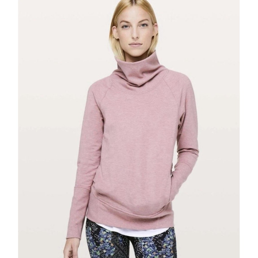 Lululemon Sweatshirt Womens 4 Pink High Lines Pullover Heather Funnel Neck